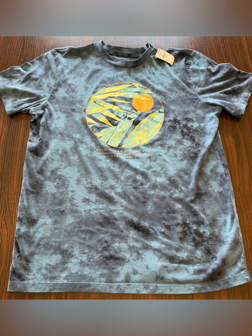 NWT Old Navy Mens Blue Tie Dye Stay Chill Palm Trees Graphic T-Shirt Size M